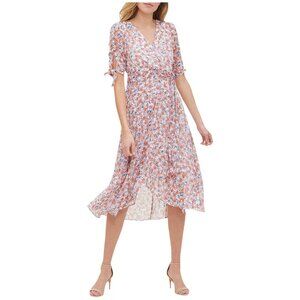 NWT Tommy Hilfiger Quarter Sleeve Surplice Midi Dress Ivory / Grenadine Red 6